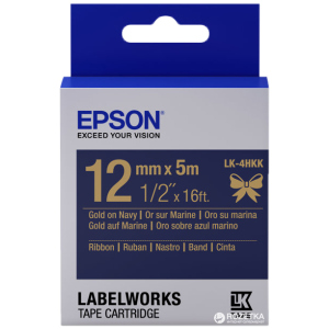 Картридж с лентой Epson LabelWorks LK4HKK 12 мм / 5 м Gold/Navy (C53S654002) ТОП в Ужгороде