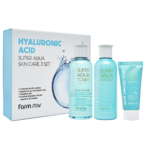 Набір засобів догляду за шкірою FarmStay Hyaluronic Acid Super Aqua Skin Care 3 Set з гіалуроновою кислотою (8809426959457) краща модель в Ужгороді