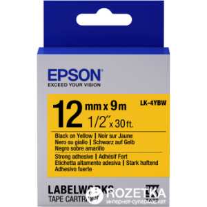 Картридж с лентой Epson LabelWorks LK4YBW9 Strong Adhesive 12 мм 9 м Black/Yellow (C53S654014) лучшая модель в Ужгороде