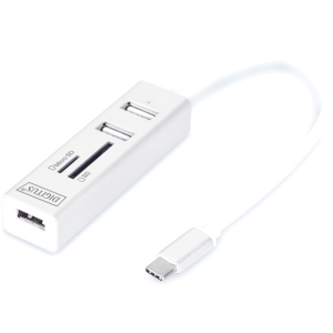 USB-хаб Digitus USB 2.0 (AF/Type-C) OTG (кардридер+USBx2) White (DA-70243)