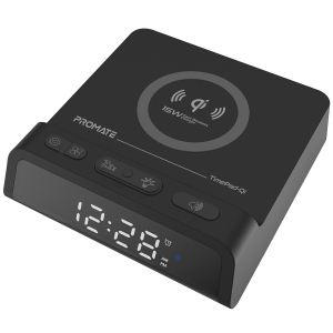 Настільний годинник-будильник Promate TimePad-Qi з бездротовою зарядкою 15 Вт Black (timepad-qi.black) в Ужгороді