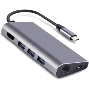 USB-хаб Dynamode USB3.1 Type-C to HDMI + 3хUSB3.0 + Gigabit LAN + USB Type-C Charging + SD/MicroSD до 4K HD 3840x2160 (Dock-USB-TypeC-HDMI-USB3.0-RJ45) ТОП в Ужгороді