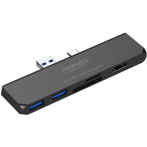 хороша модель USB-C хаб 6-в-1 Promate SurfaceHub-7 HDMI/2xUSB 3.1/USB-C 3.1/SD/MicroSD Black (surfacehub-7.black)