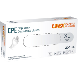 Рукавички одноразові нестерильні, неопудрені CPE Unex Medical Products розмір XL 200 шт. - 100 пар Білі (77-40-2) ТОП в Ужгороді