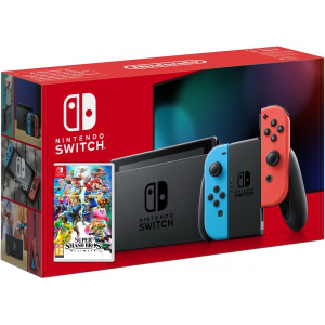 Nintendo Switch Neon Blue-Red (Upgraded version) + Игра Super Smash Bros. Ultimate (русская версия)