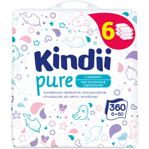 Влажные салфетки для младенцев и детей Kindii Pure 6х60 шт (5900095023654) лучшая модель в Ужгороде