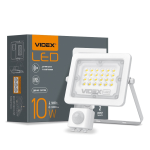 LED прожектор VIDEX F2e 10W 5000K с датчиком движения и освещенности лучшая модель в Ужгороде