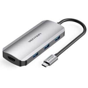 USB-хаб Vention USB3.1 Type-C > HDMI/USB-C Gen 1/USB 3.0x3/PD 100W Hub 6-in-1 (TOFHB) рейтинг