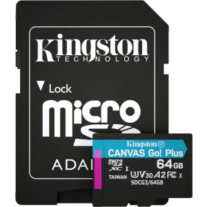 Kingston MicroSDXC 64GB Canvas Go! Plus Class 10 UHS-I U3 V30 A2 + SD-адаптер (SDCG3/64GB) ТОП в Ужгороді