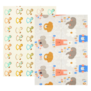 Дитячий двосторонній розвиваючий складний термокилимок для повзання POPPET Різнокольорові звірята та Іграшкові конячки 150х200x0.9 см (PP016-150H) ТОП в Ужгороді