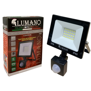 Прожектор LED SMD 30W 6000K із датчиком (L-15см з радіатором) STANDARDeco чорний LUMANO