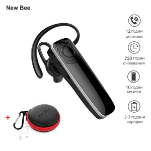 Гарнитура Bluetooth наушник вкладыш блютуз 4.1 New Bee NB-12С Black + кейс-чехол надежный