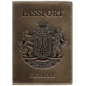 Новый Обложка для паспорта кожаная с украинским гербом BlankNote BN-OP-UA-o Темно-коричневая ТОП в Ужгороде
