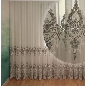 Тюль із купоном Декор-Ін Індіана Біло-сіра з вишивкою на бамбуку 265х400 (Vi 200514) (ROZ6400051973)