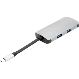 USB-хаб PowerPlant Type-C - HDMI 4K, USB 3.0, USB Type-C, RJ45 Grey (CA911691) в Ужгороді