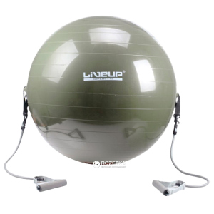М'яч для фітнесу LiveUP із еспандером 65 см Green (LS3227) ТОП в Ужгороді