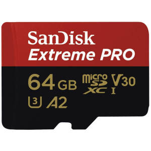 SanDisk microSDXC Extreme Pro V30 64GB C10 UHS-I U3 + адаптер SD (SDSQXCY-064G-GN6MA)