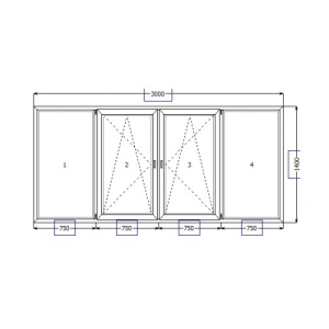 Вікно металопластикове Koning 1400х3000 мм із двома активними стулками ТОП в Ужгороді