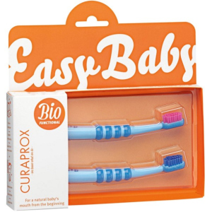 Набор детских зубных щеток Curaprox Baby для детей (0-5 лет) Прорезиненная ручка с присоской 2 шт Голубые (7612412424171) лучшая модель в Ужгороде