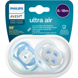 Пустушка ортодонтична Philips AVENT Ultra Air з декором для хлопчиків 6-18 міс 2 шт (SCF085/03) ТОП в Ужгороді