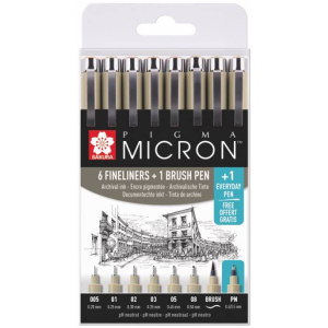 Набір лінерів Sakura Pigma Micron 6 шт 1 лінер-пензель Pigma Brush + Pigma Micron PN в подарунок в Ужгороді