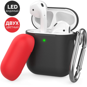 Двоколірний Силіконовий чохол AhaStyle з карабіном для Apple AirPods Black red (AHA-01460-BBR) в Ужгороді