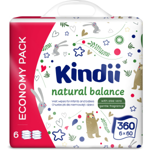 Вологі серветки для немовлят та дітей Kindii Natural Balance 6х60 шт (5900095029137) ТОП в Ужгороді