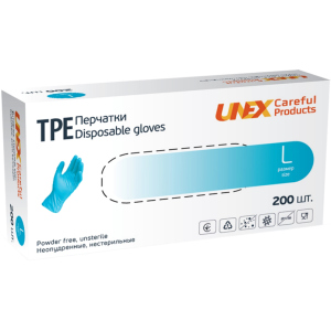 Рукавички TPE Unex Medical Products неопудрені нестерильні розміри L 200 шт. - 100 пар Блакитні (77-47-1) в Ужгороді