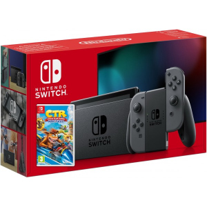 хорошая модель Nintendo Switch Gray (Upgraded version) + Игра Crash Team Racing Nitro-Fueled