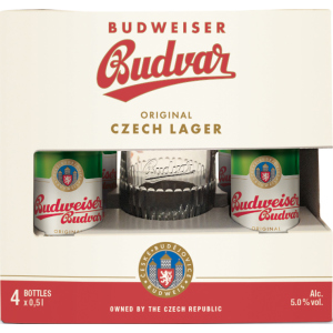 купить Подарочный набор пиво Budweiser светлое фильтрованное 5% 0.5 л x 4 шт. + кружка 0.5 л (8594403707380)