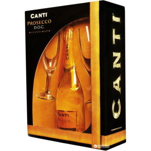 Вино ігристе Canti Prosecco Millesimato біле екстра-сухе 0.75 л 11% + 2 келихи в подарунковій упаковці (8005415050703) в Ужгороді