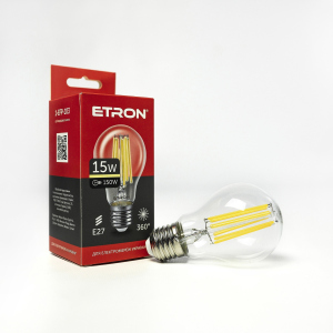 LED лампа ETRON Filament 1-EFP-103 A60 15W 3000K E27 краща модель в Ужгороді