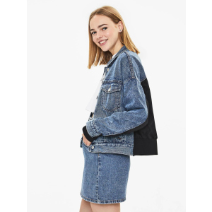 Джинсова куртка Bershka XAZ238714DCAQ XS Синя з чорним (DD8000004775050) ТОП в Ужгороді