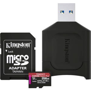 Kingston MicroSDXC 256GB Canvas React Plus Class 10 UHS-II U3 ​​​​V90 A1 + адаптер SD + USB-кардрідер (MLPMR2/256GB) в Ужгороді