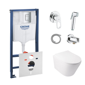 Комплект инсталляция Grohe Rapid SL 38772001 + унитаз с сиденьем Qtap Swan QT16335178W + набор для гигиенического душа со смесителем Grohe BauLoop 111042 ТОП в Ужгороде