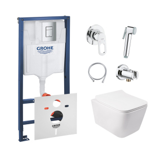 Комплект инсталляция Grohe Rapid SL 38772001 + унитаз с сиденьем Qtap Crow QT05335170W + набор для гигиенического душа со смесителем Grohe BauLoop 111042 лучшая модель в Ужгороде