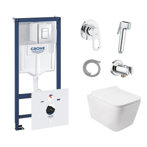 Комплект инсталляция Grohe Rapid SL 38827000 + унитаз с сиденьем Qtap Crow QT05335170W + набор для гигиенического душа со смесителем Grohe BauLoop 111042 в Ужгороде