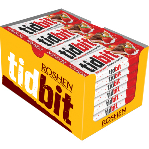 Упаковка шоколадних батончиків Roshen TidBit з начинкою Полунично-йогуртовий тарт 50 г х 28 шт (4823077630521) краща модель в Ужгороді