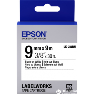 Картридж зі стрічкою Epson LabelWorks LK3WBN 9 мм/9 м Black/White (C53S653003) в Ужгороді