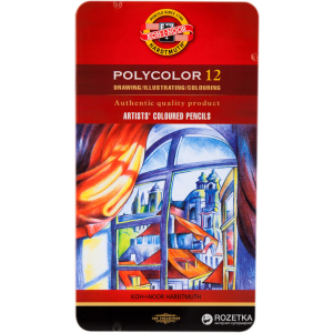 Художественные карандаши Koh-i-Noor Polycolor 12 цветов металлическая упаковка (3822012002PL) надежный