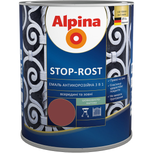 Емаль Alpina Stop-Rost 3 в 1 Ral 3011 Шовковисто-матова 0.75 л Червоно-коричнева (948103634) в Ужгороді