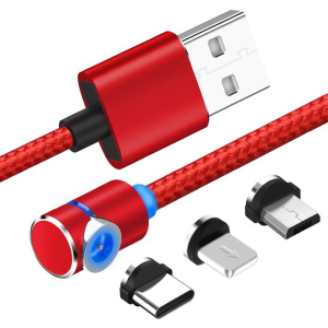 Магнітний кабель USB XoKo SC-370 Magneto Game Red 3 в 1 - Lightning, Micro USB, Type-C 1 м (SC-370MGNT-RD) краща модель в Ужгороді