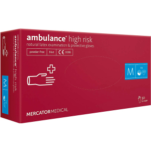 Рукавички Mercator Medical Ambulance High Risk нестерильні латексні неопудрені M 25 пар Сині (17201900) ТОП в Ужгороді