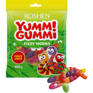 Упаковка цукерок Roshen желейних Yummi Gummi Worms 100 г х 22 шт (4823077622182) ТОП в Ужгороді