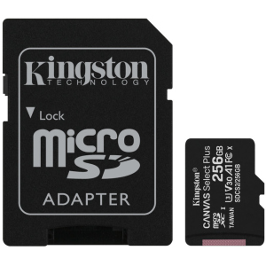 Kingston microSDXC 256GB Canvas Select Plus Class 10 UHS-I U3 V30 A1 + SD-адаптер (SDCS2/256GB) ТОП в Ужгороді