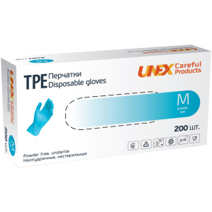 хороша модель Рукавички одноразові нестерильні, непудровані TPE Unex Medical Products розмір M 200 шт. - 100 пар Блакитні (77-46-1)