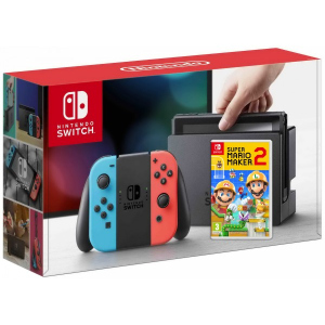 хорошая модель Nintendo Switch Neon Blue-Red + Игра Super Mario Maker 2 (русская версия)