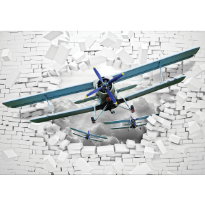 Фотообои бумажные DecoArt 3D самолёты в кирпичной стене 254 x 184 см 2 сегмента (10407-P4) ТОП в Ужгороде
