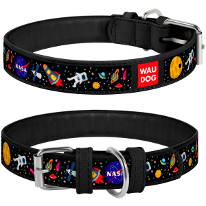 Нашийник для собак шкіряний Collar WAUDOG Design з QR паспортом, малюнок "NASA", M, Ш 20 мм, Дл 30-39 см (0020-0047-01) ТОП в Ужгороді