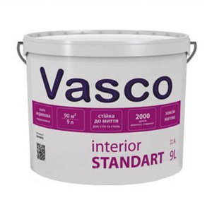 Краска Vasco Interior STANDART ( Васко Интериор СТАНДАРТ ) 9 л акриловая, водоразбавляемая, матовая, для интерьера